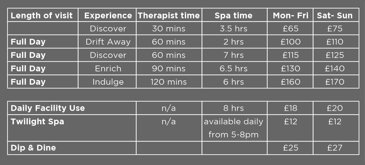 Spa Times and Prices The Dartmouth Hotel Golf and Spa