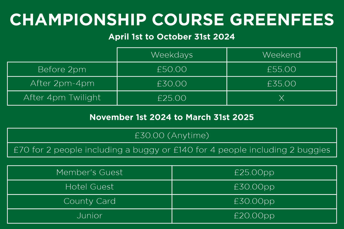 Green Fees 2024 the Dartmouth Hotel Golf & Spa
